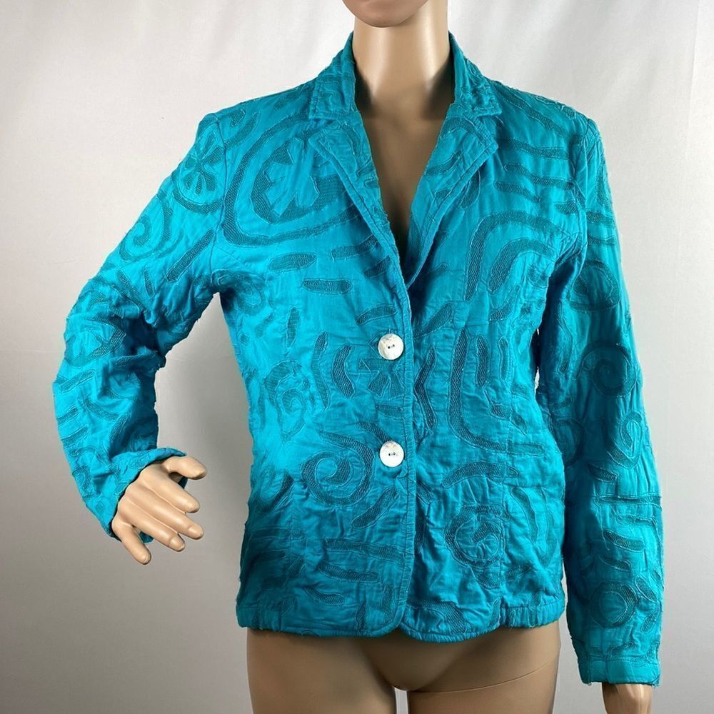Chico’s turquoise color embroidered jacket blazer